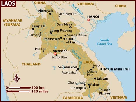 map of laos Huay Xai y la frontera de Tailandia Laos