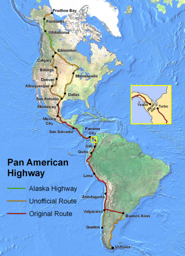 Mapa de la carretera Panamericana