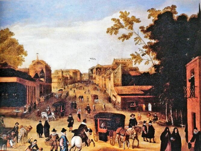 Carruajes en Madrid siglo XVII. Imagen obtenida en diario.madrid.es